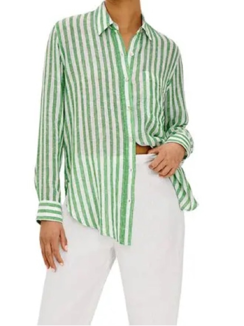 Rails Charli Green and White Vertical Stripe Button-Down Shirt